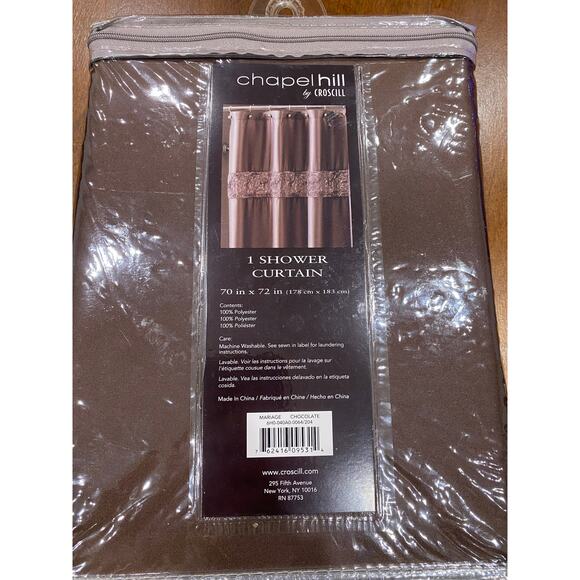 NIB Chapel Hill Croscill Mariage SC Shower Curtain Chocolate Brown Ruffle Stripe - Picture 2 of 3